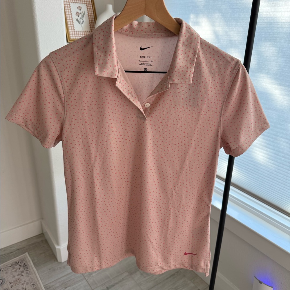 Nike Women’s Light Pink Dot-Print Dri-FIT Polo Crop Top